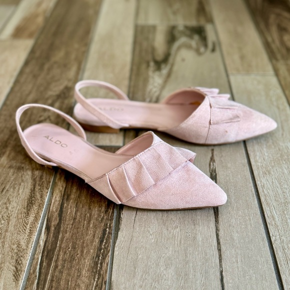 ALDO Ruffle Detail d’Orsay Slingback Flats, Pointed Toe Blush Pink Suede sz. 6 - Picture 7 of 17